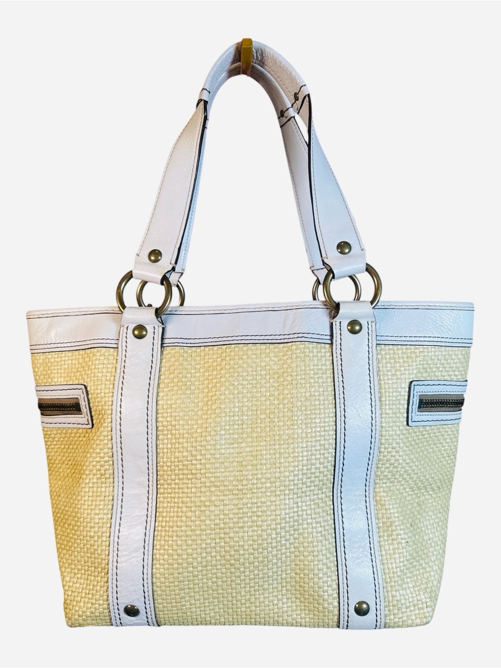 Coach Vintage Legacy Woven Straw White Leather Tote Bag - Picture 3 of 14